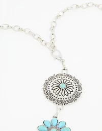 Silver & Turquoise Stone Boho Flower Ornate Belt