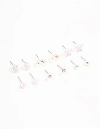 Kids Silver Unicorn & Butterfly Stud Earrings 6-Pack