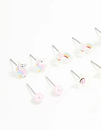 Kids Silver Unicorn & Butterfly Stud Earrings 6-Pack