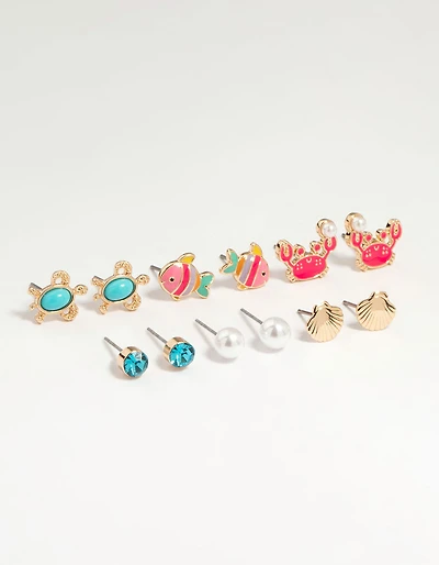 Kids Gold Sea Theme Stud Earrings 6-Pack