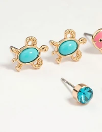 Kids Gold Sea Theme Stud Earrings 6-Pack