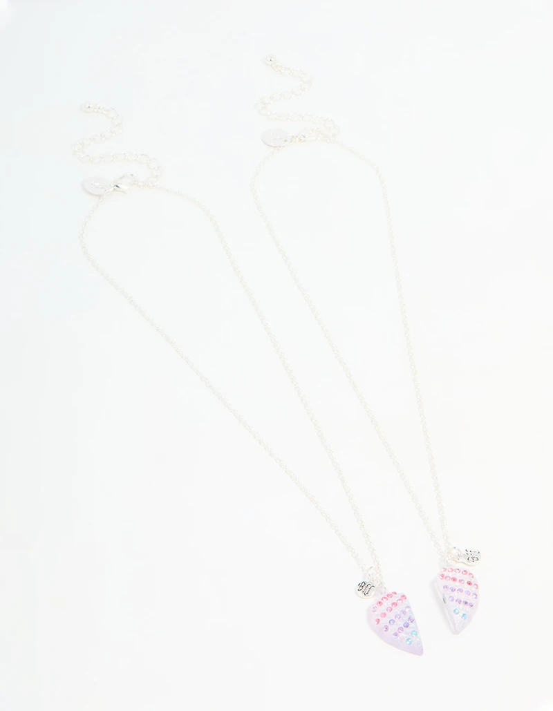 Kids Silver Ombre Diamante Heart BFF Pendant Necklace Set