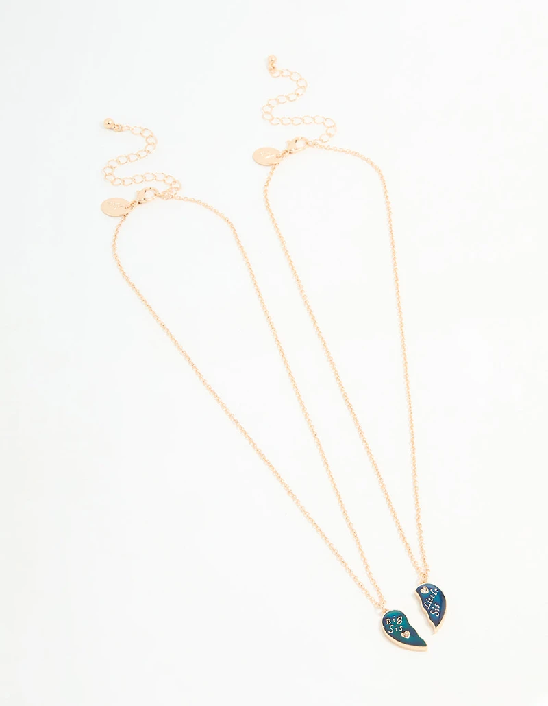Kids Gold Big & Lil Sis Mood Pendant Necklace Set