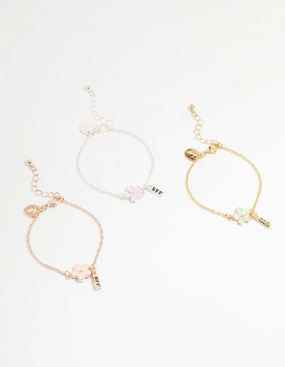 Kids Gold Flower Best Friends Bracelets 3-Pack