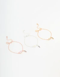Kids Mixed Metal Flower & Butterfly Best Friends Bracelets 3-Pack
