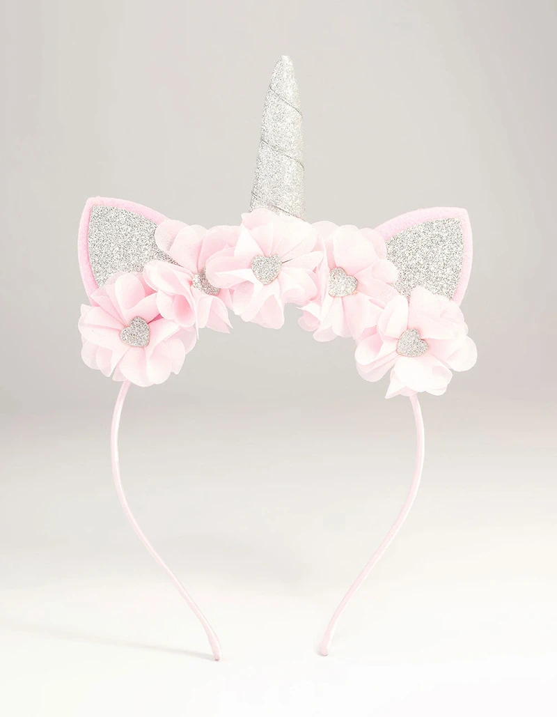 Kids Pink Fabric Sparkle Flower Unicorn Headband
