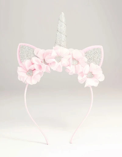 Kids Pink Fabric Sparkle Flower Unicorn Headband