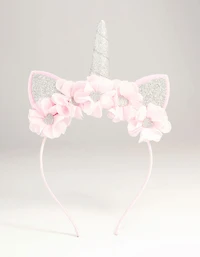 Kids Pink Fabric Sparkle Flower Unicorn Headband