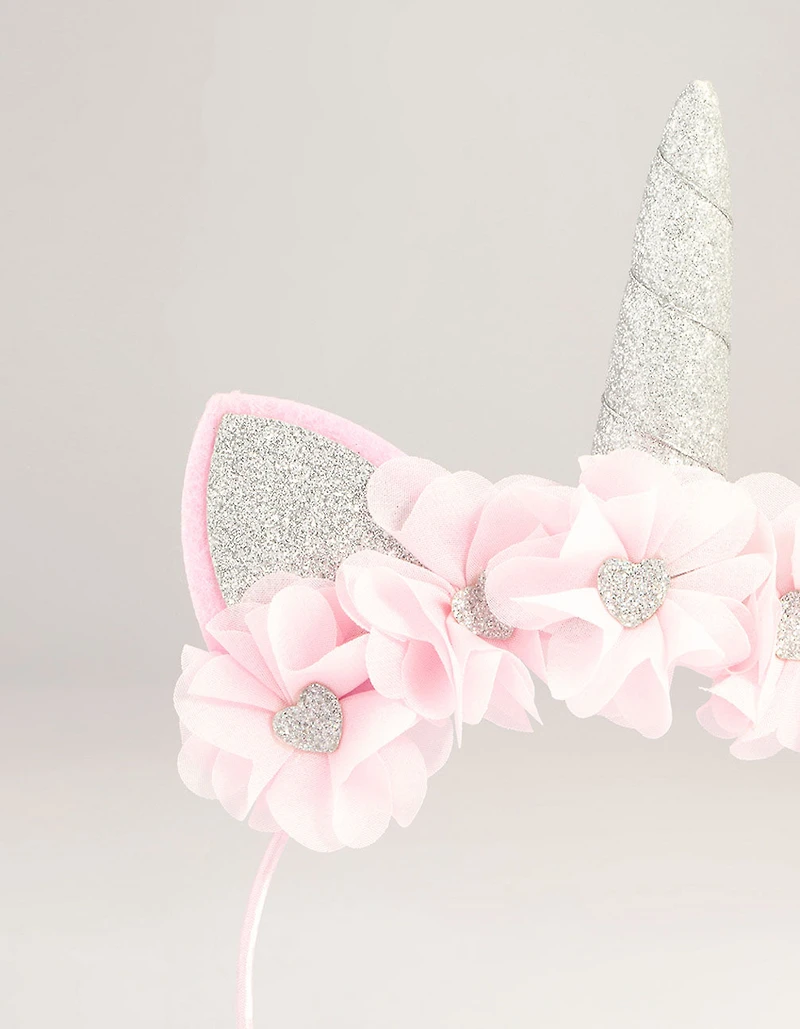Kids Pink Fabric Sparkle Flower Unicorn Headband