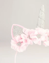 Kids Pink Fabric Sparkle Flower Unicorn Headband