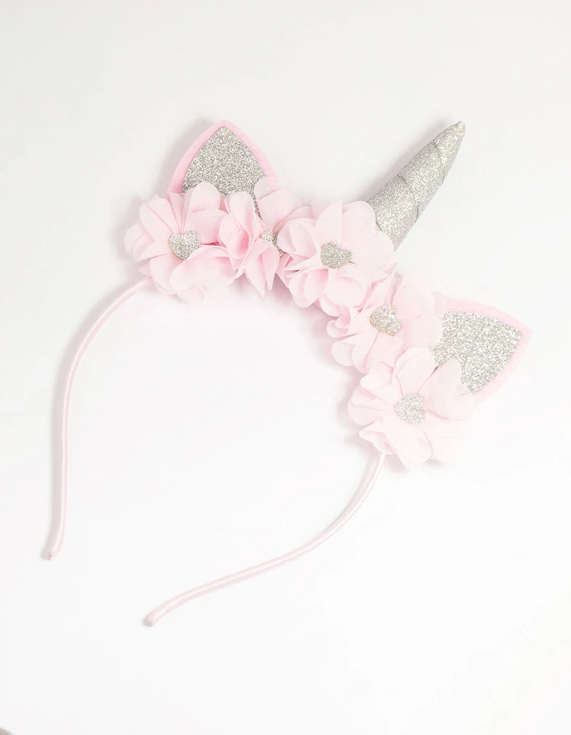 Kids Pink Fabric Sparkle Flower Unicorn Headband