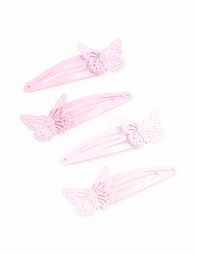 Kids Pink Coated Metal Butterfly Hair Clips 4-Pack