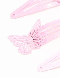 Kids Pink Coated Metal Butterfly Hair Clips 4-Pack