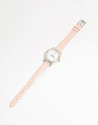 Kids PU Leather Diamante Cat Bezel Watch