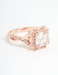 Rose Gold Cubic Zirconia Princess Halo Ring