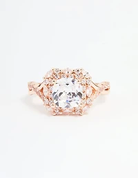 Bague Halo Princesse en zircone cubique or rose