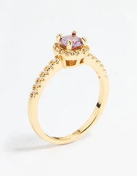 Gold Plated Purple Cubic Zirconia Mini Cushion Ring
