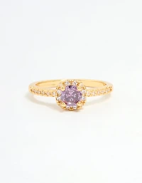 Gold Plated Purple Cubic Zirconia Mini Cushion Ring
