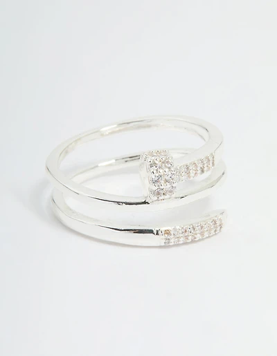 Silver Plated Cubic Zirconia Nail Wrap Ring