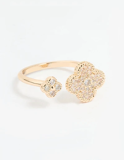 Gold Cubic Zirconia Open Flower Ring