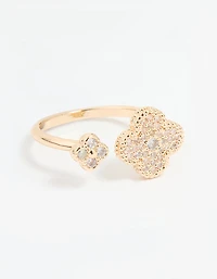 Gold Cubic Zirconia Open Flower Ring