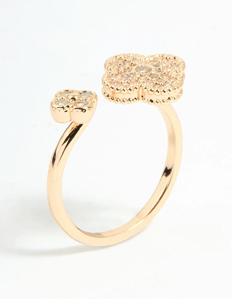 Gold Cubic Zirconia Open Flower Ring