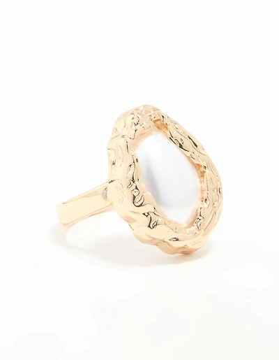 Gold Pearl Molten Oval Ring