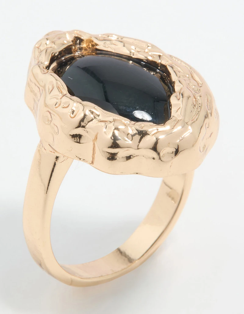 Gold Black Stone Molten Oval Ring