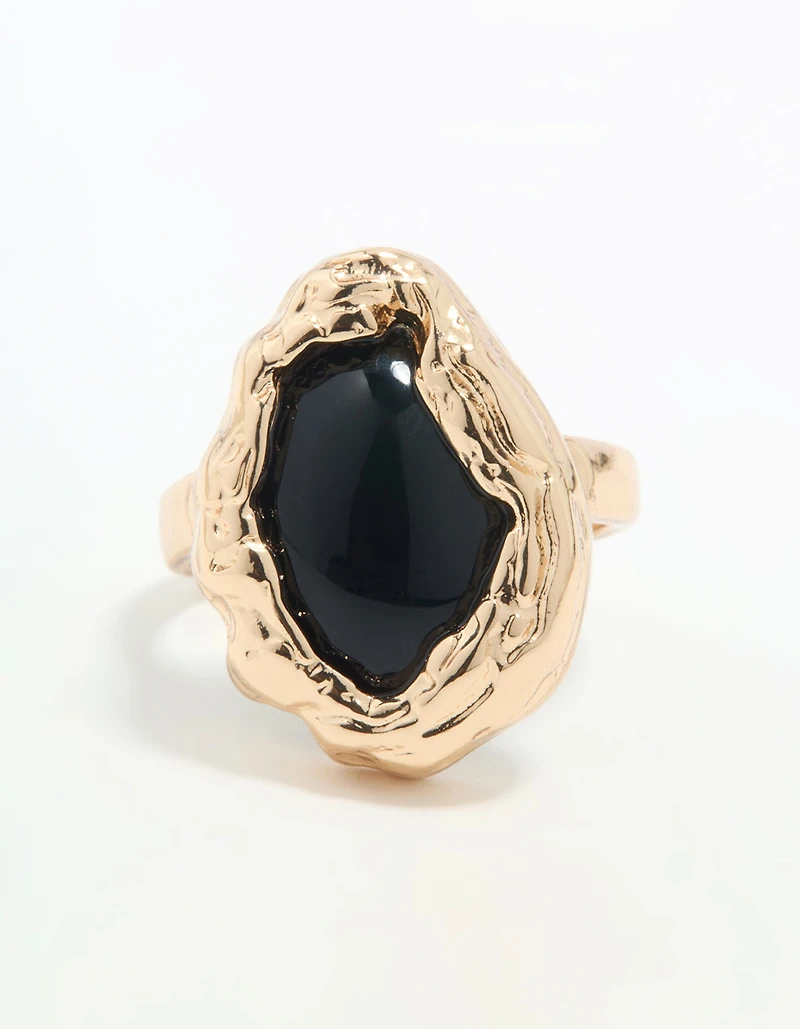 Gold Black Stone Molten Oval Ring