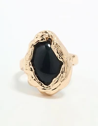 Gold Black Stone Molten Oval Ring