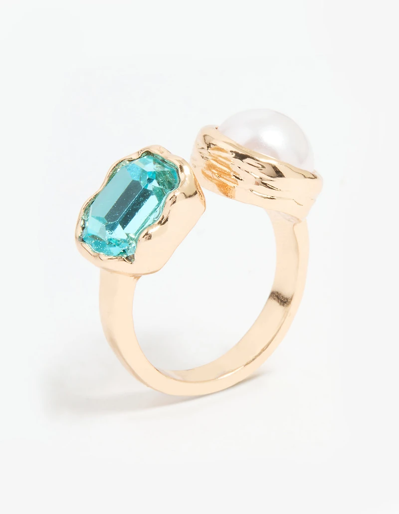 Gold Pearl & Blue Gem Statement Ring