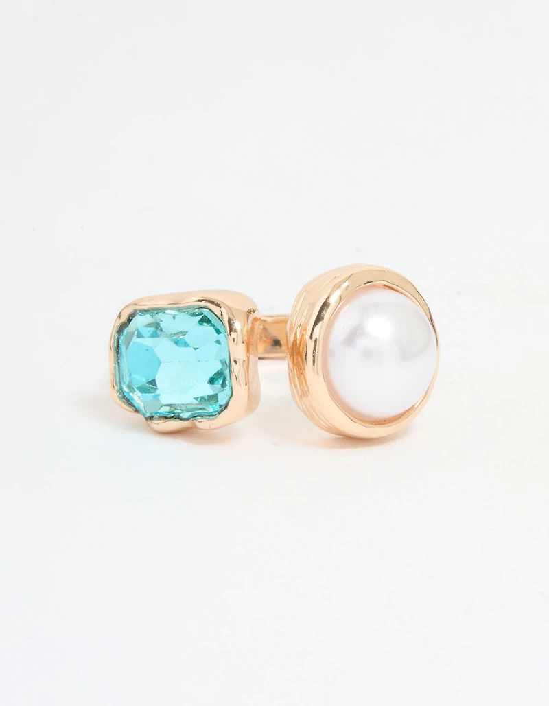 Gold Pearl & Blue Gem Statement Ring