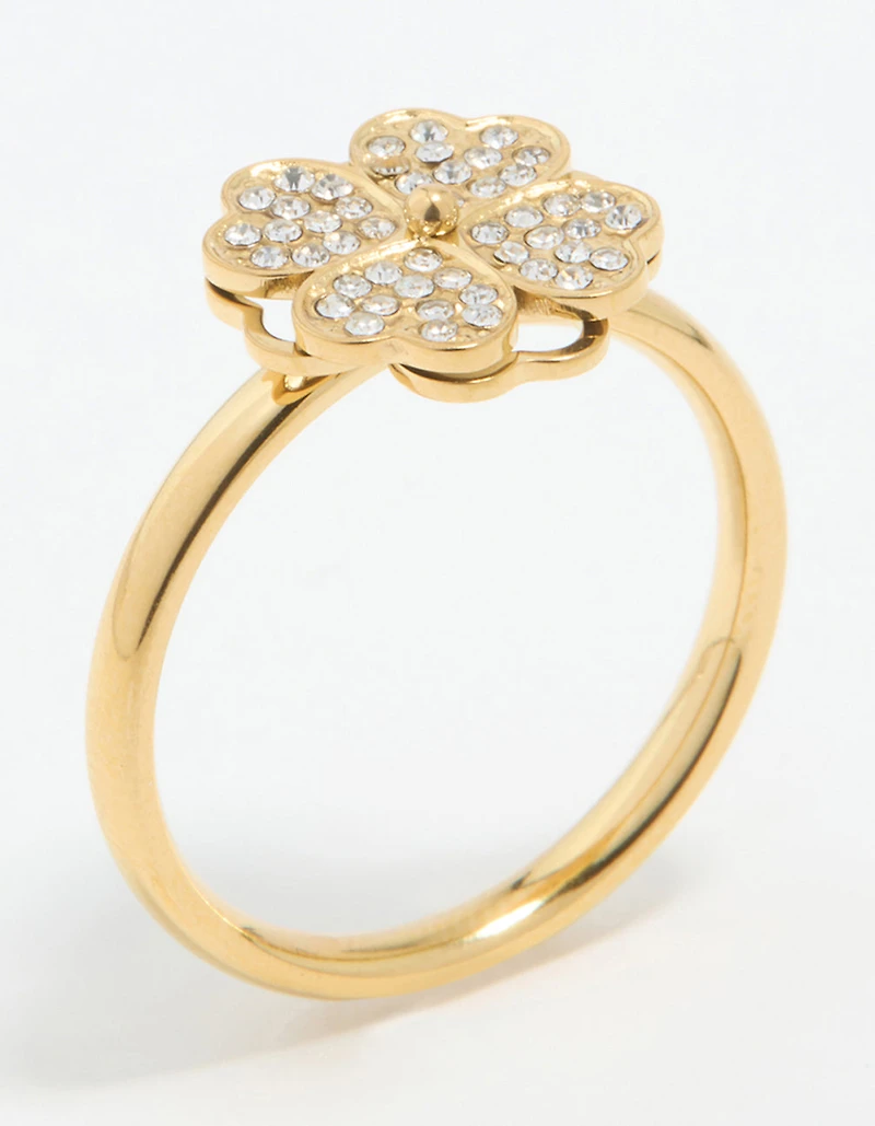 Waterproof Gold Plated Stainless Steel Lucky Clover Ring