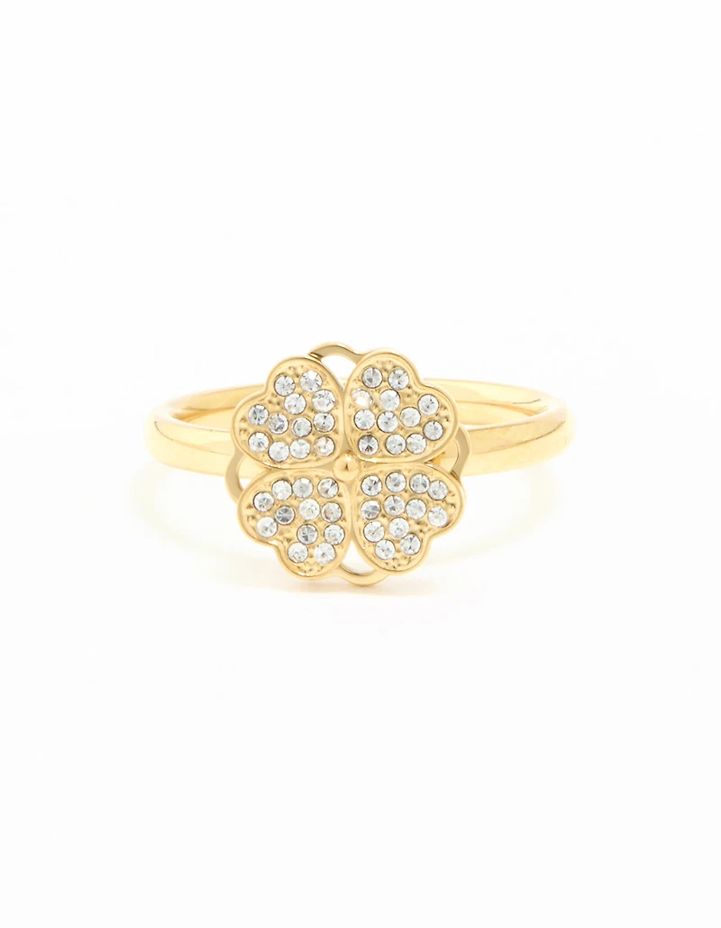 Waterproof Gold Plated Stainless Steel Lucky Clover Ring