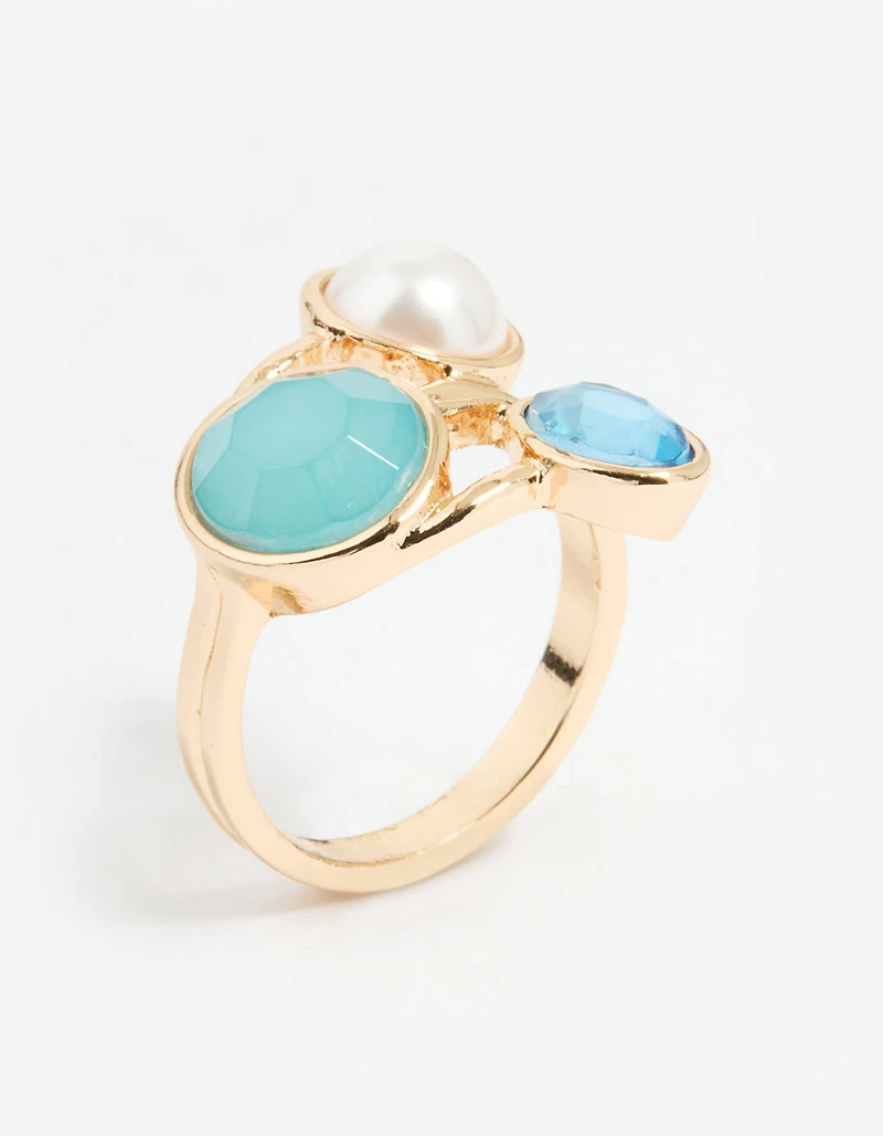 Gold Statement Triple Gem Ring