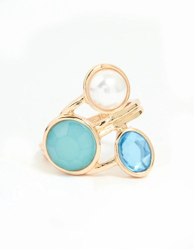 Gold Statement Triple Gem Ring