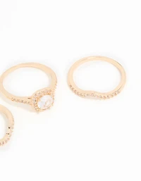 Gold Cubic Zirconia Round & Pointed Rings 3-Pack