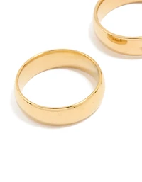 Waterproof Gold Plated Stainless Steel Cubic Zirconia & Sleek Band Rings 2-Pack