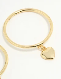 Gold Plated Dainty Heart Charm Rings 2-Pack