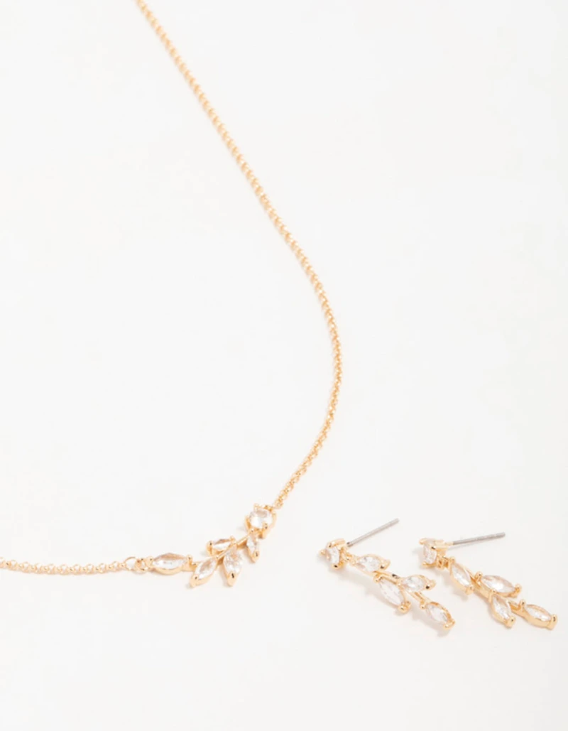 Gold Olive Branch Necklace & Earrings Set