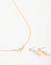 Gold Olive Branch Necklace & Earrings Set