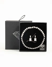 Silver Diamante Rectangle Drop Earrings & Tennis Bracelet Set