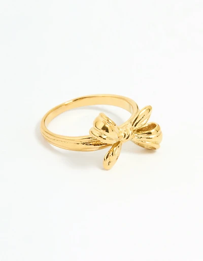 Waterproof Gold Plated Stainless Steel Dainty Bow Ring