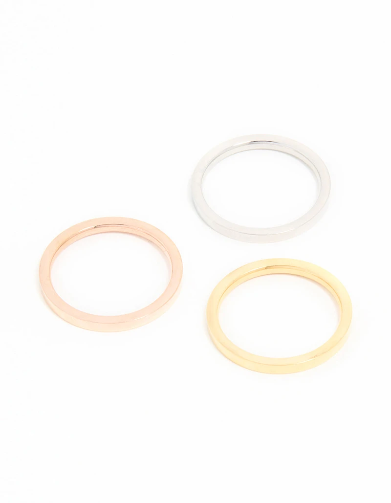 Waterproof Mixed Plated Stainless Steel Stacking Rings 3-Pack