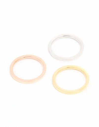 Waterproof Mixed Plated Stainless Steel Stacking Rings 3-Pack