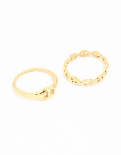 Waterproof Gold Plated Stainless Steel Link Stacking Rings 2-Pack
