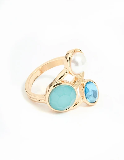Gold Statement Triple Gem Ring