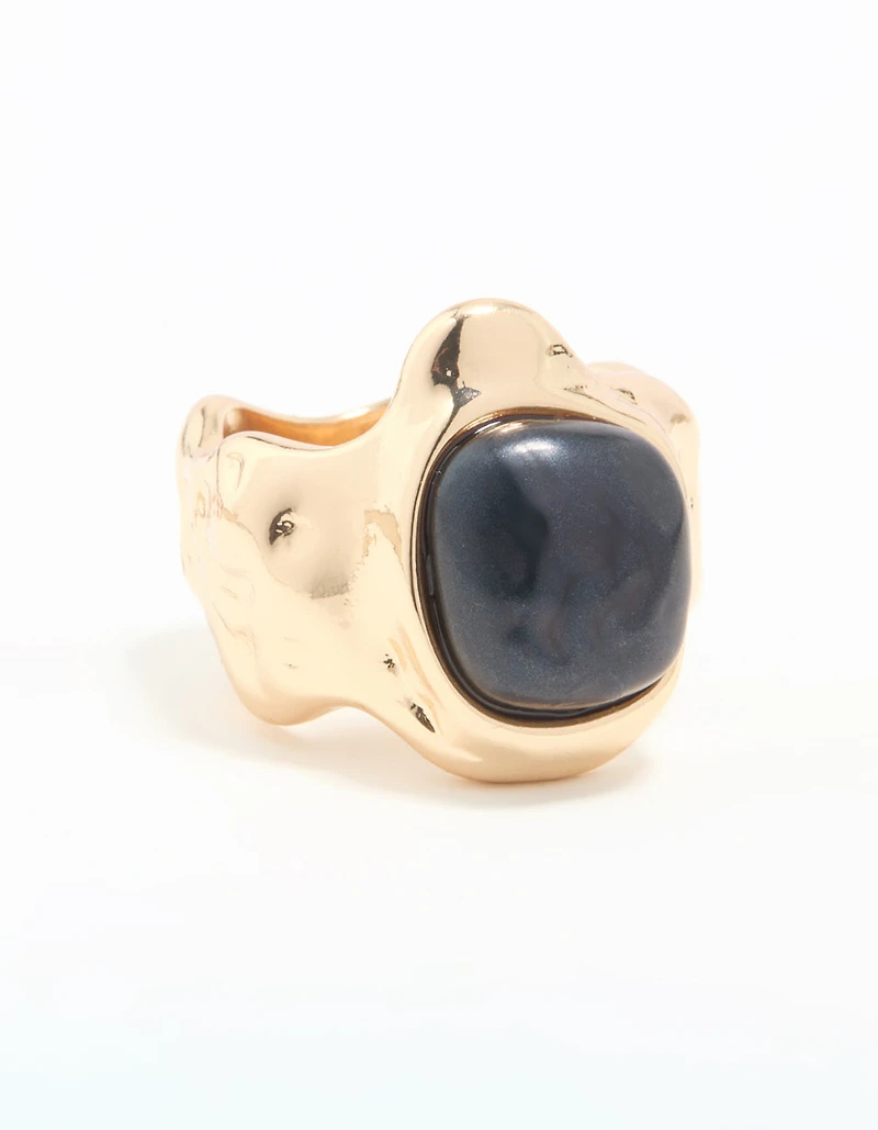 Gold Black Stone Molten Ring