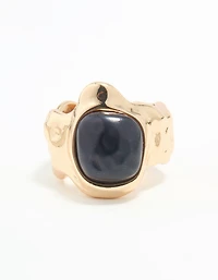 Gold Black Stone Molten Ring