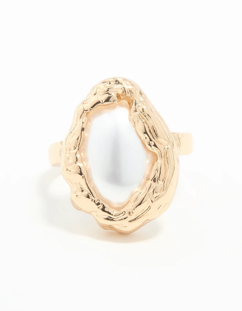 Gold Pearl Molten Oval Ring